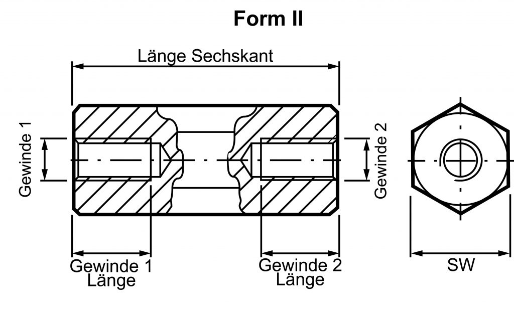 Technische Zeichnung Abstandsbolzen I/I